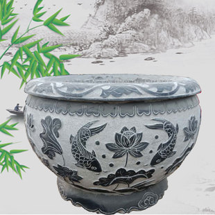 石雕鱼缸石头花盆水槽仿古青石水缸户外养鱼池流水盆庭院石缸摆件