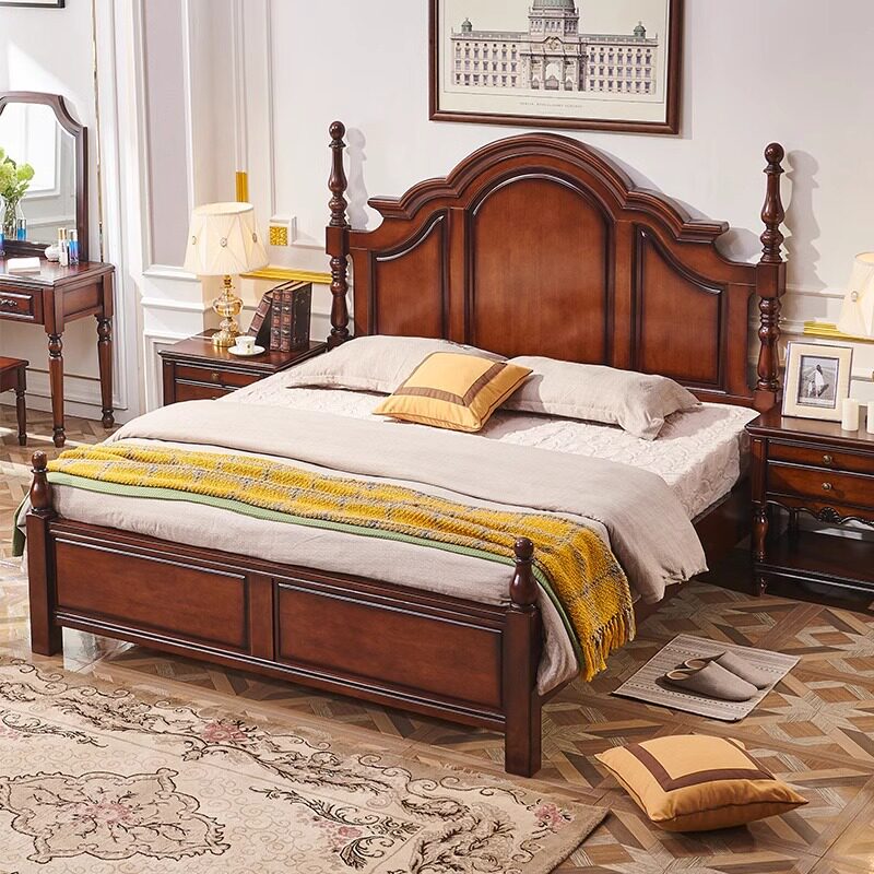 美式乡村实木双人大床主卧室现代简约橡胶木家具轻奢高箱储物婚床