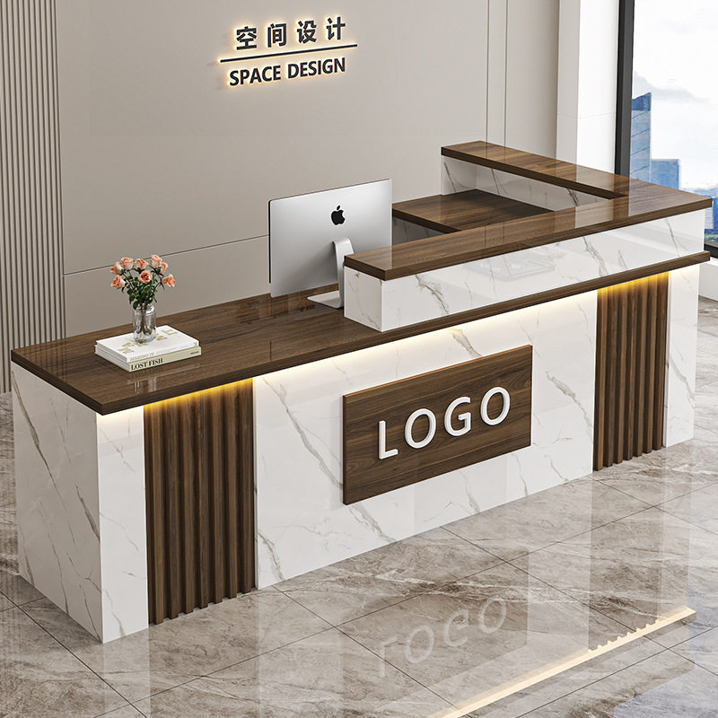 中式转角吧台收银台公司前台接待台柜台店铺小型办公桌服装店商用