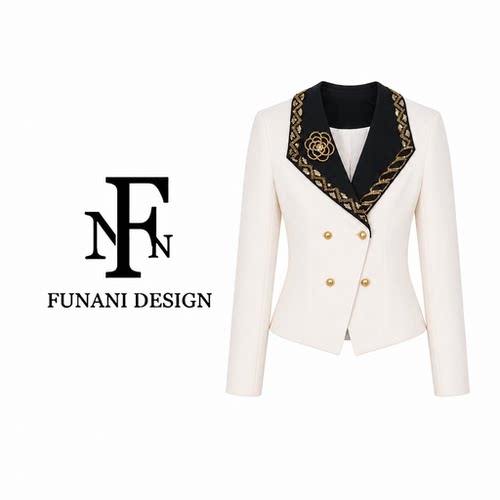 FNN双排扣收腰短款西装外套女时尚精致金扣通勤百搭西服F2630967A