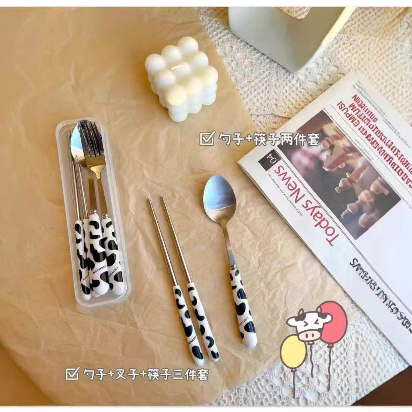 餐具套装学生式儿童幼儿叉子筷子勺子三件套礼品可折叠收纳