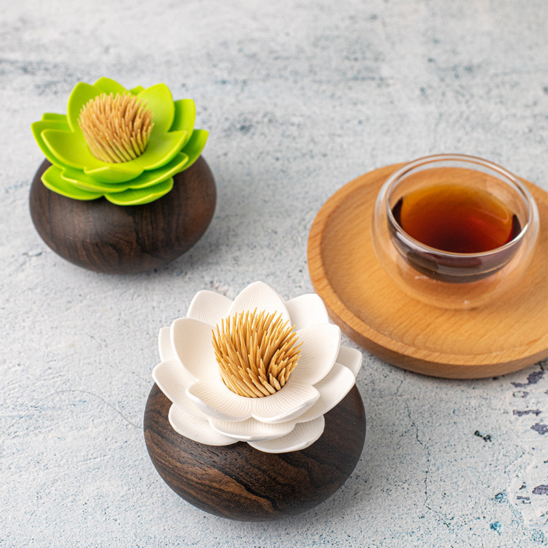 莲花牙签盒家用客厅可爱实木质牙签筒北欧餐厅创意便携罐棉签收纳