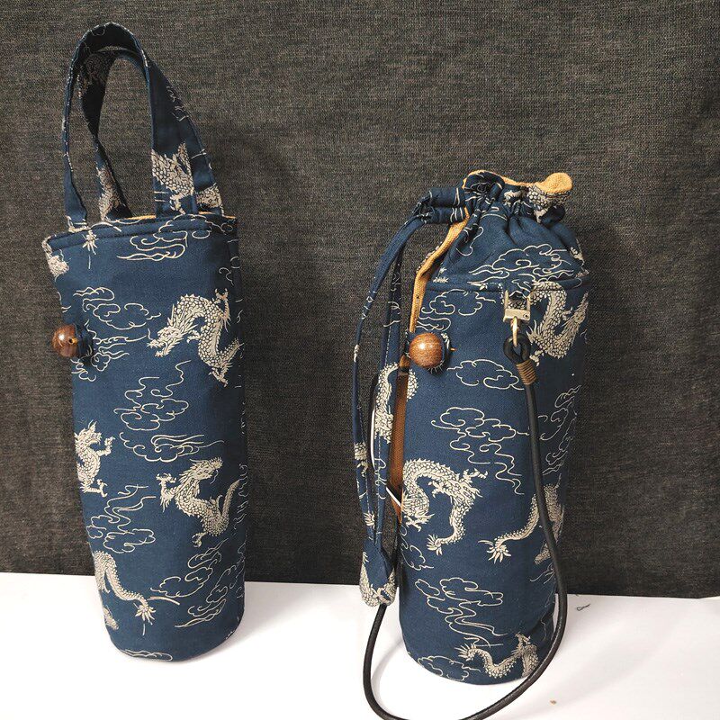 龙图古旧布棉质加厚传家壶保护套斜挂单肩手提侧开款收袋杯套布袋