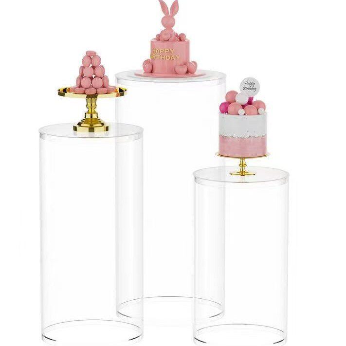 跨境爆款透明圆筒展示架婚庆节日PVC圆形展示柱透明小三件套