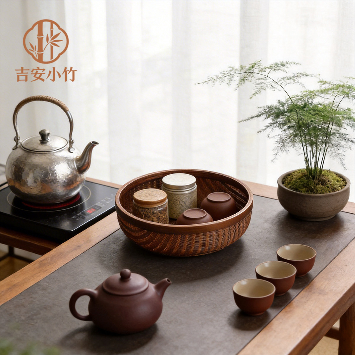 手工竹编复古大漆茶具收纳篮