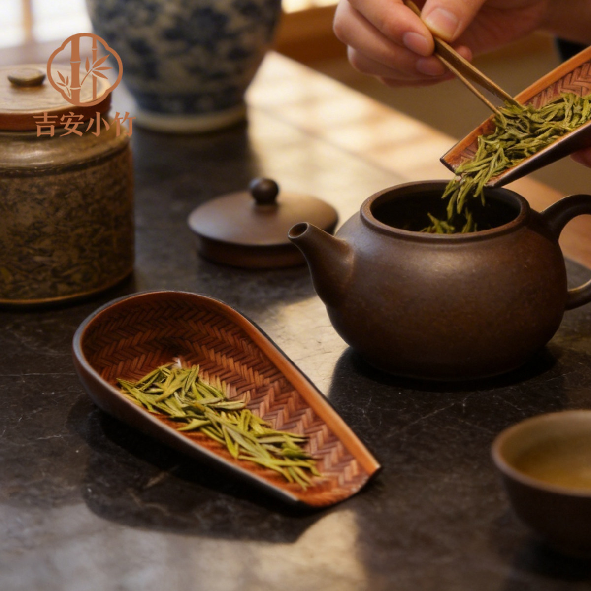 手工竹编老楠竹大漆茶则