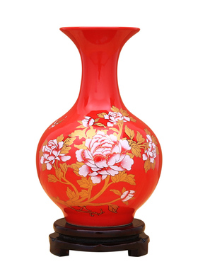 景德镇陶瓷器红色插花干花瓶家居工艺品酒柜客厅新房装饰品小摆件