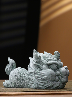 国风潮瑞兽呆萌小麒麟创意摆件客厅茶室茶宠水族鱼缸造景装饰品