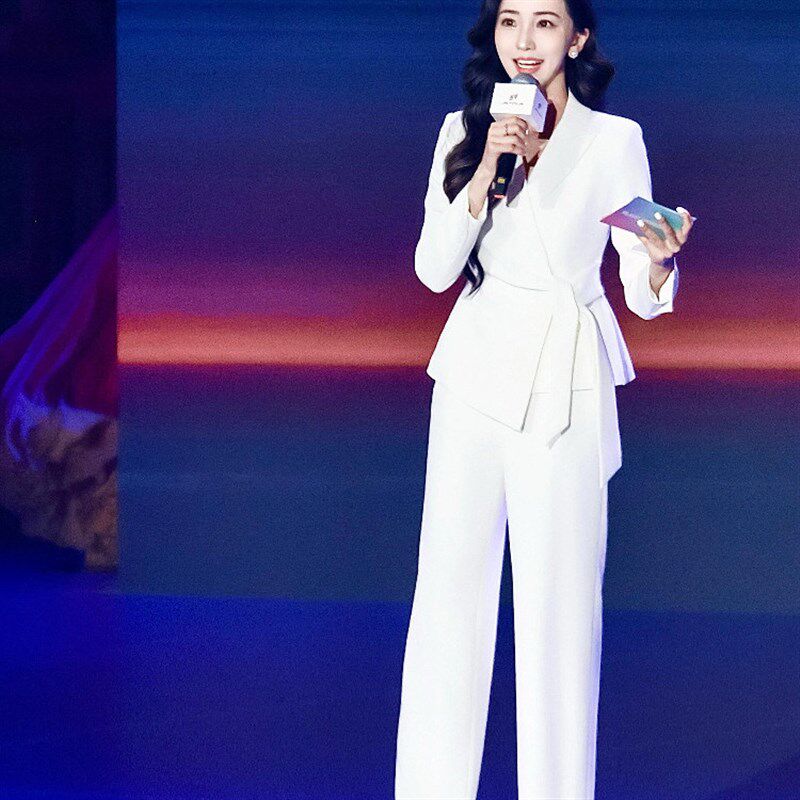 白色轻奢修身工作服女职业气质气质名媛高级感系带西装套装设计感