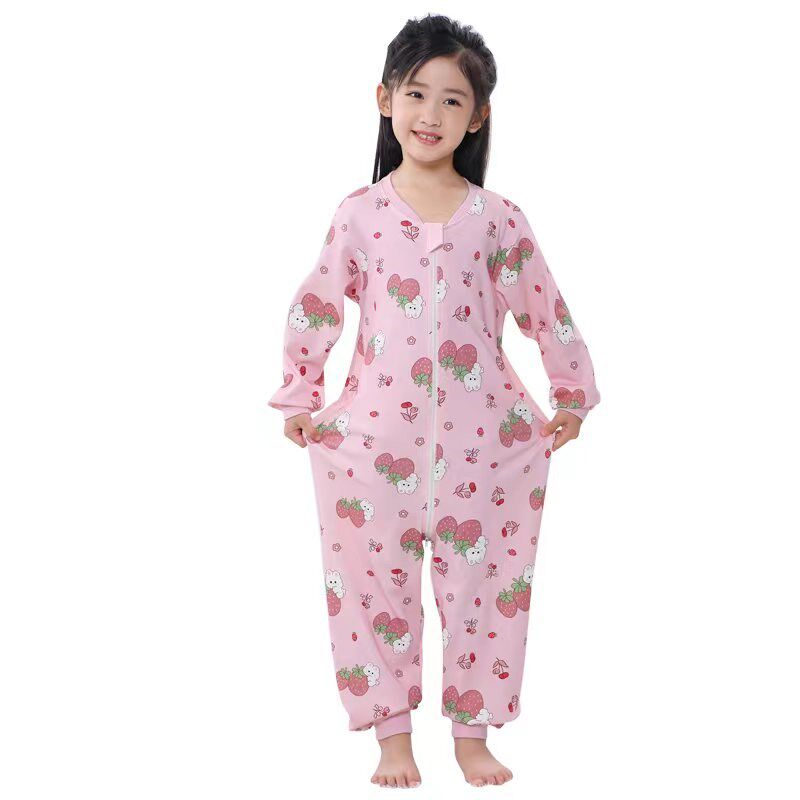 新款中大童连体睡衣春秋夏男女童睡袋防踢护肚宝宝纯棉居家空调服