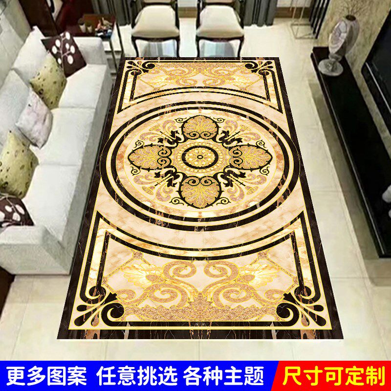 欧式地面拼花贴纸走廊过道自粘地贴玄关客厅地板瓷砖贴画防水耐磨