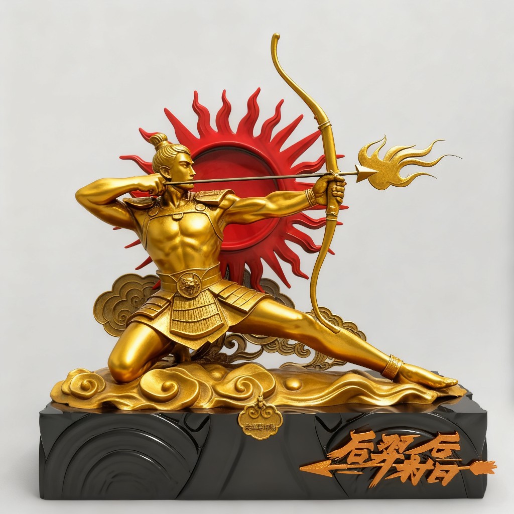 玻璃钢材质仿铜彩绘后羿射日神话故事雕塑像公园景观雕像摆件