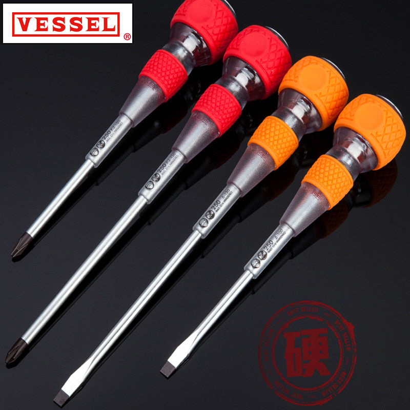 日本VESSEL威威安全绝缘穿心一十字螺丝刀No.250系列葫芦柄可敲击图片