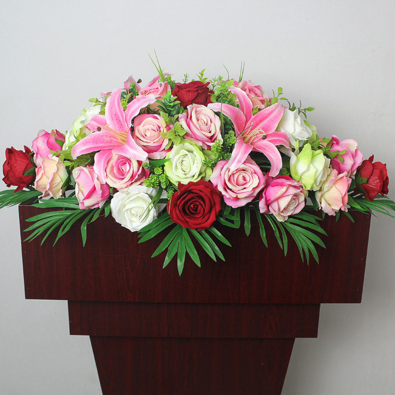 演讲台花束会议桌花台挂花会议室假花摆花长形前台装饰花图片