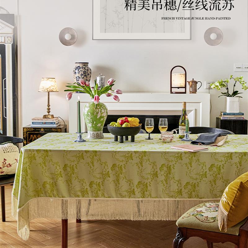 蜡笔派梅兰竹菊松竹桌布复古中式轻奢高级感圆桌餐桌茶几布Z
