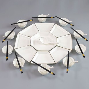 网红骨瓷拼盘餐具组合碟碗套装家用扇形盘子火锅菜盘餐盘创意陶瓷