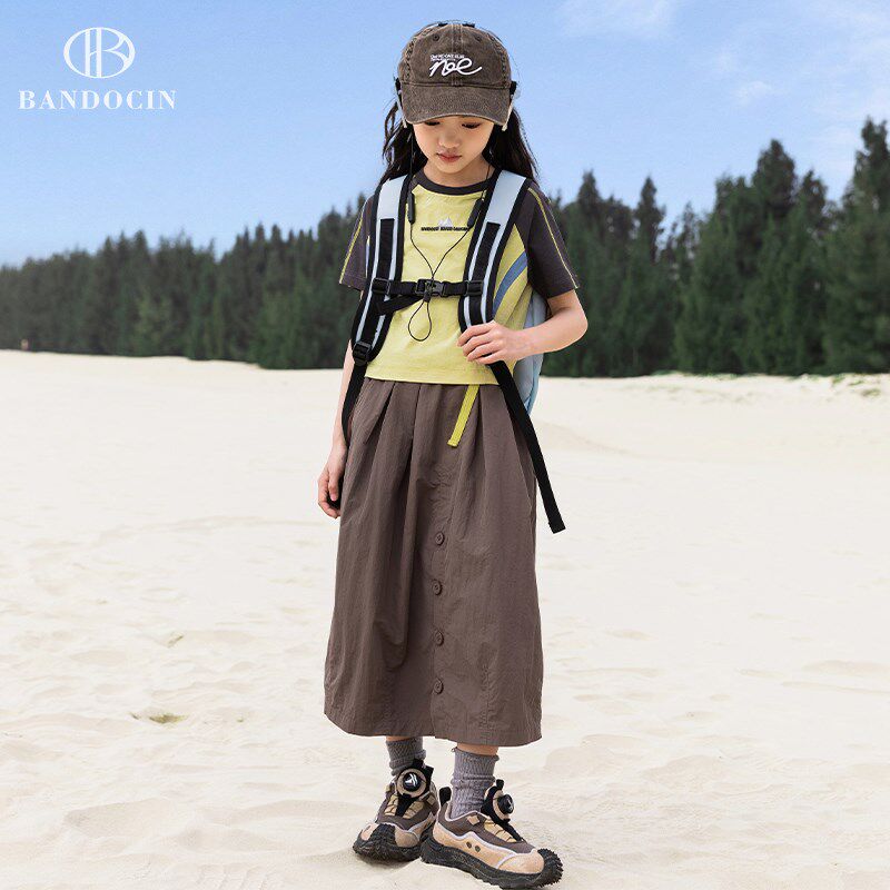 亲子女童夏装工装裤裙洋气薄款2024新款儿童夏季休闲中大童七分裙