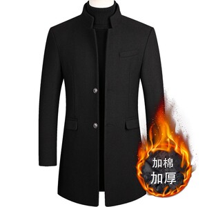 高档品质2023秋冬季中年男士毛呢大衣中长版爸爸加棉加厚男装外套