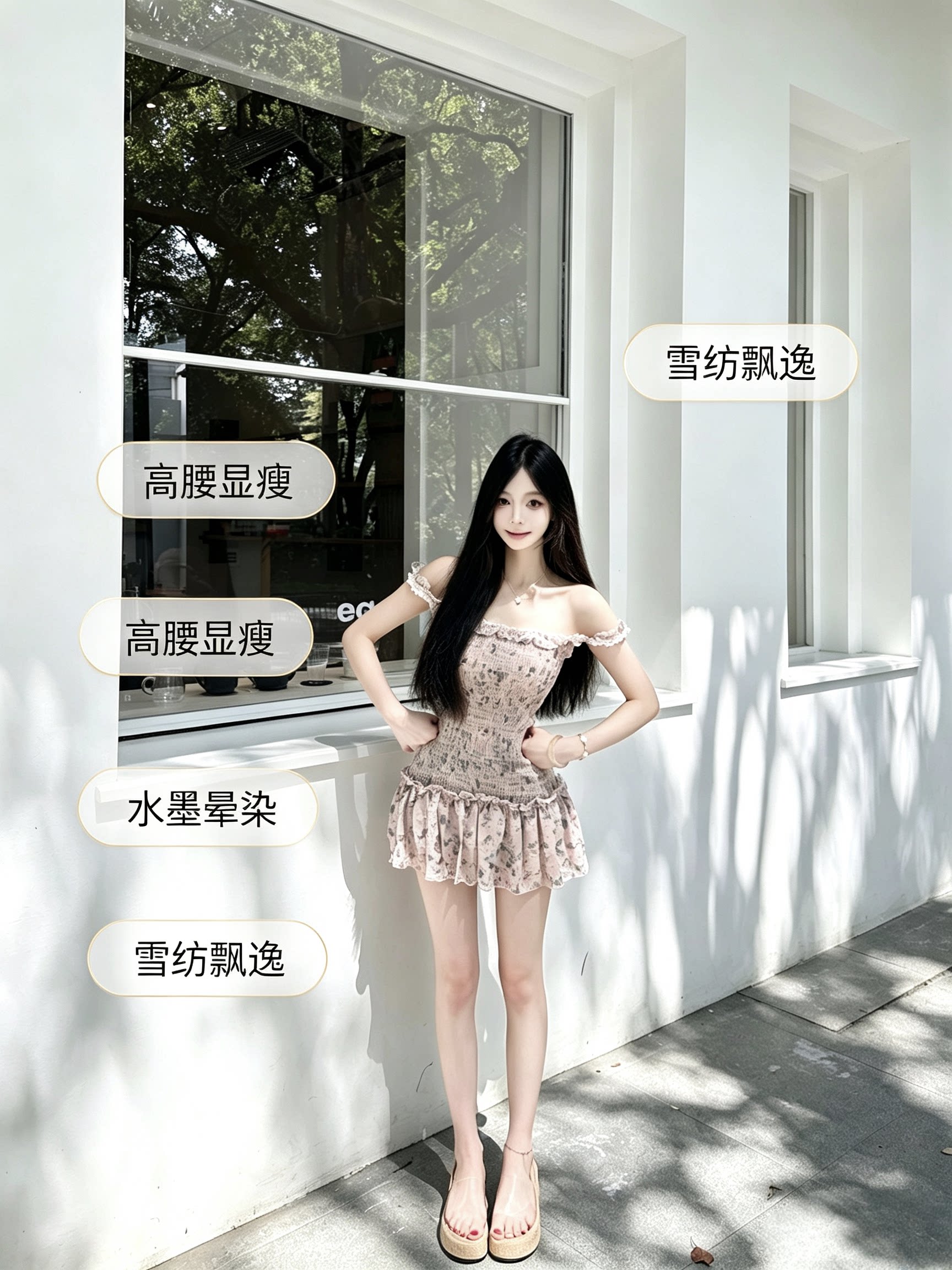 一字肩碎花抹胸连衣裙女夏收腰显瘦纯欲短款荷叶边蓬蓬裙