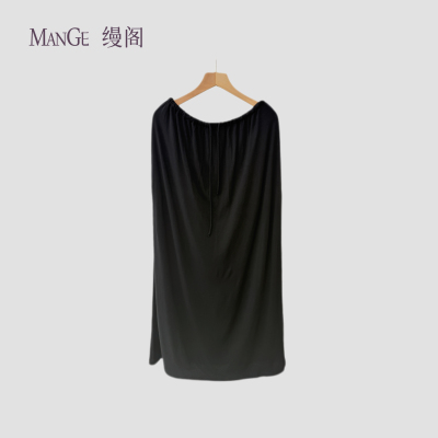 MANGE缦阁 时尚简约松紧腰垂坠感显瘦直筒半身长裙3906