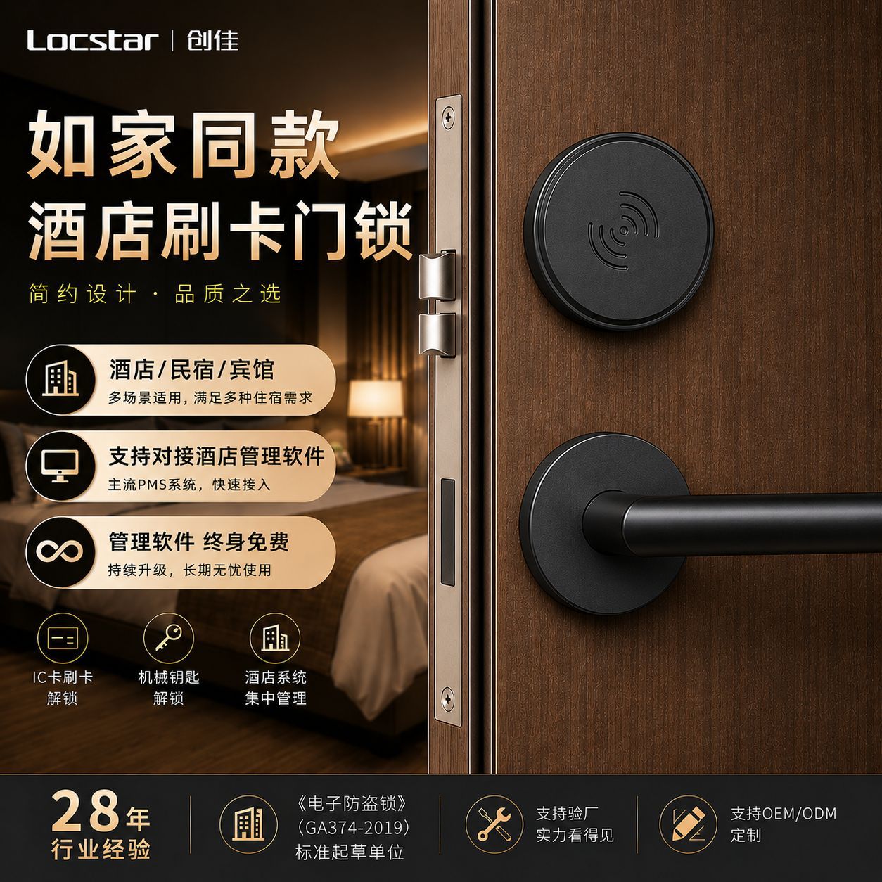 创佳酒店门锁分体酒店锁公寓民宿IC卡锁智能电子锁宾馆门锁刷卡锁图片
