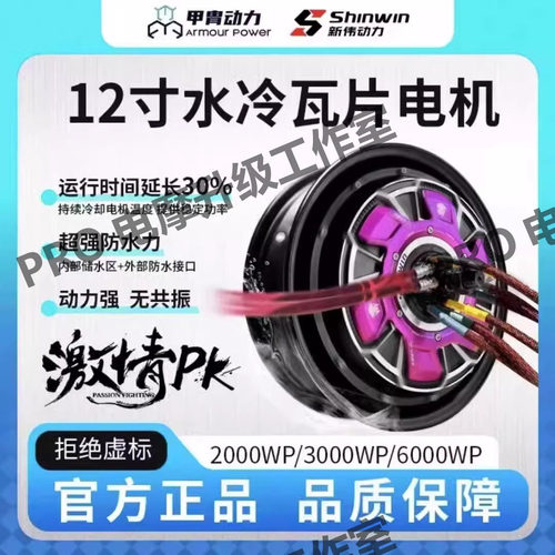 甲胄动力水冷电机2000WP3000瓦片12寸小牛九号极核碟刹电机非全顺