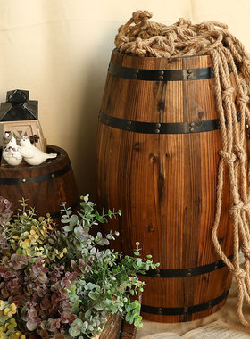 森系酒桶圆桶木制桶酒吧酒庄装饰品婚庆布景剧组摄影道具木质摆件