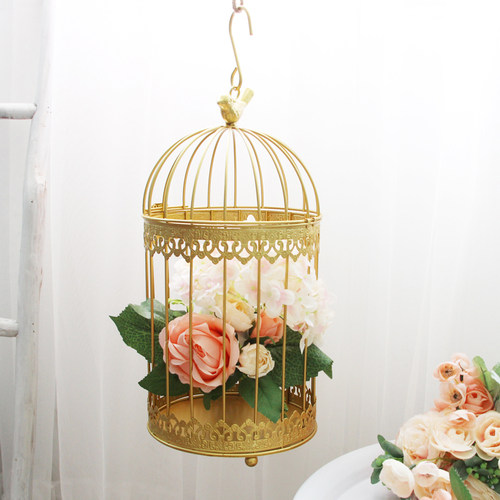 金色装饰鸟笼铁艺装饰品家居多肉盆栽盘花盆多功能家居饰品摆件