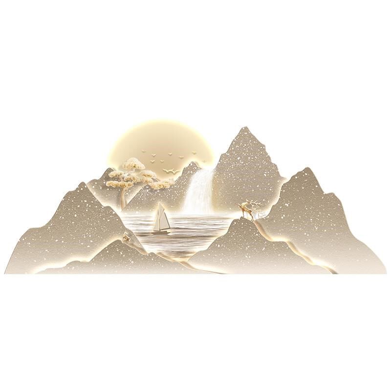 背靠金山客厅装饰画高级感沙发背景墙大气挂画立体轻奢山水壁画灯