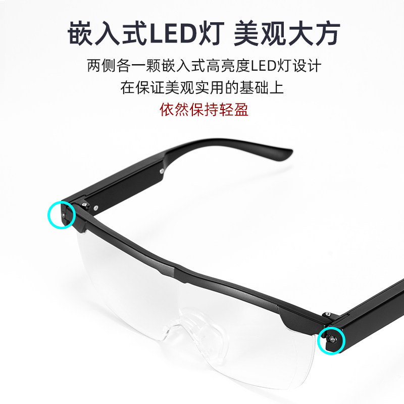 一眸 放大眼镜3倍 带LED灯可充电 老人阅读看书看报玩手机头戴式