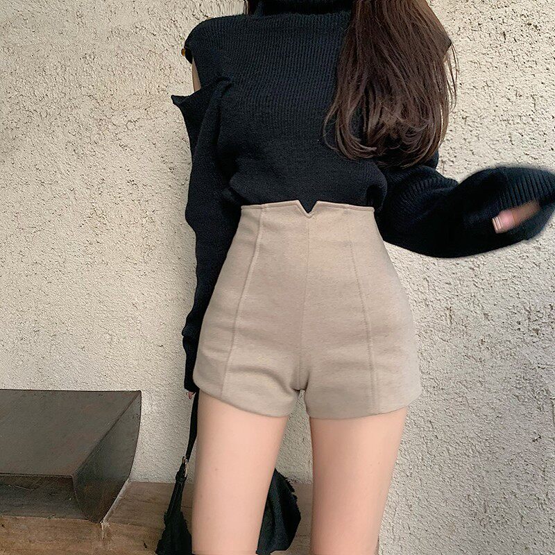 145小个子毛呢短裤女150cm显高高腰呢子休闲阔腿裤靴裤XXS码秋冬