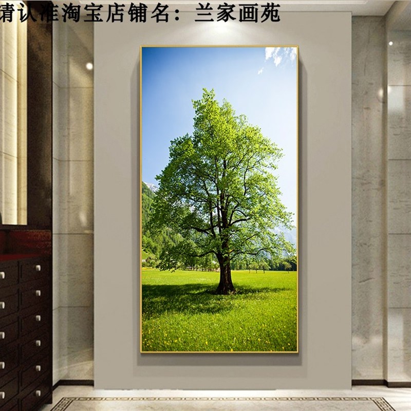 高清玄关画绿色大树风景画进门走廊墙万年青晶瓷画森林树木壁挂画