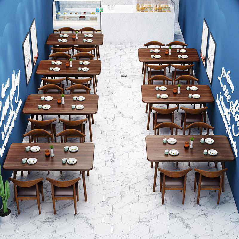 简约餐桌椅组合家用小户型饭桌饭店快餐小吃店桌椅商用长方形桌子