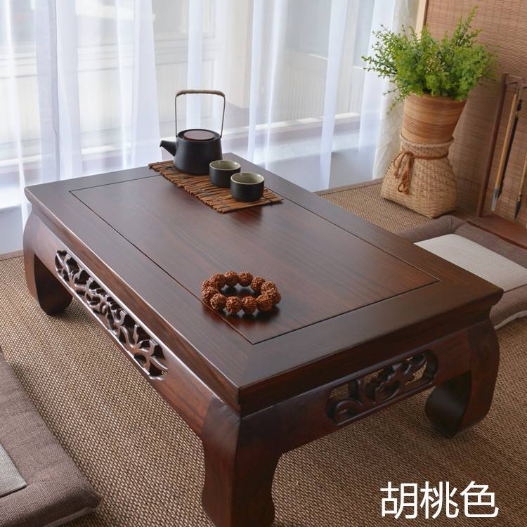 中式榆木榻榻米茶桌和室几桌飘窗桌炕几矮桌雕花桌地台阳台学习桌图片