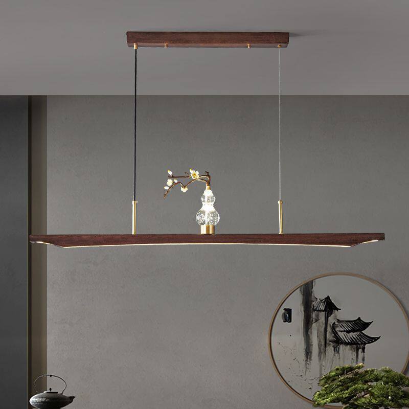 新中式实木吊灯全铜中国风一字古典茶室吧台前台茶桌复古餐厅灯具