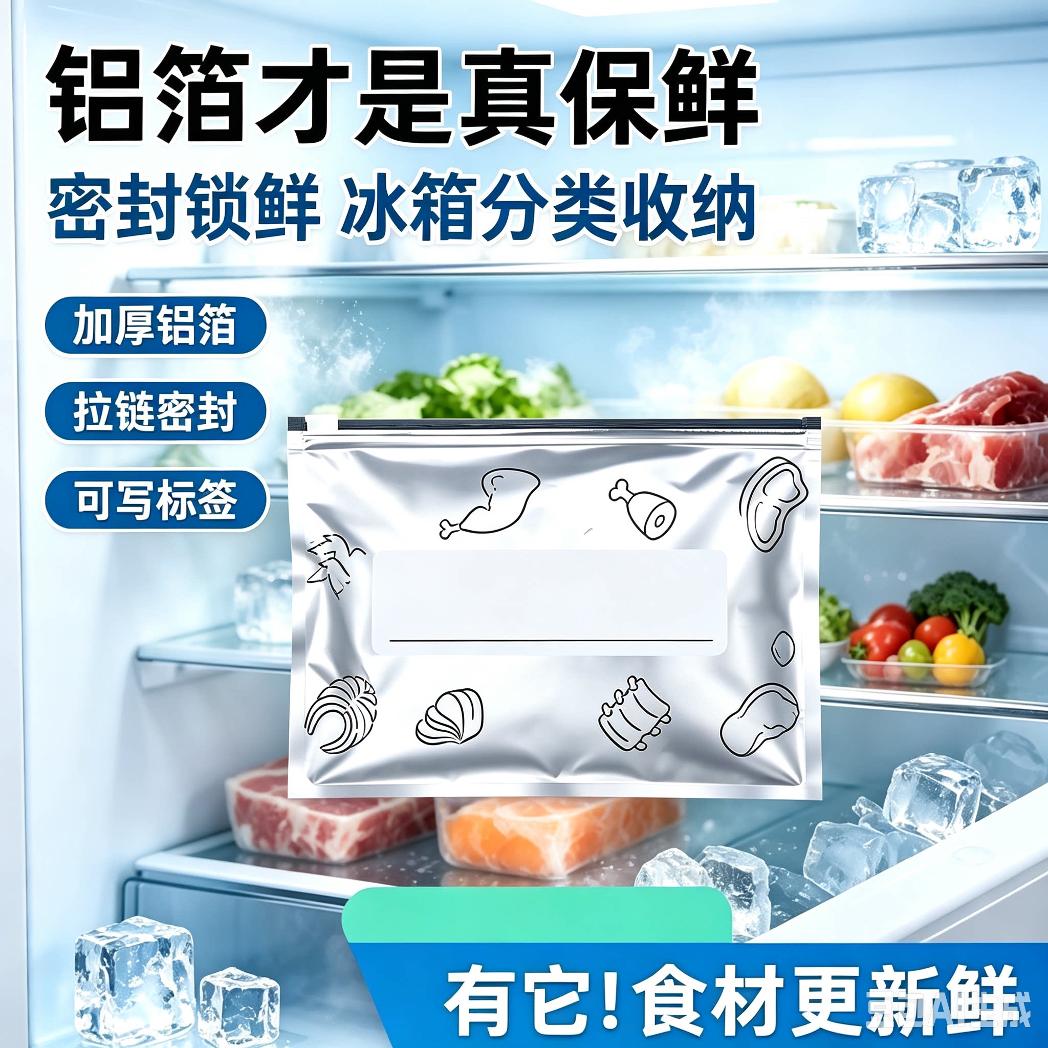 家用食品级铝箔加厚拉链密封袋保鲜袋冷冻专用自封铝箔保鲜袋YY2