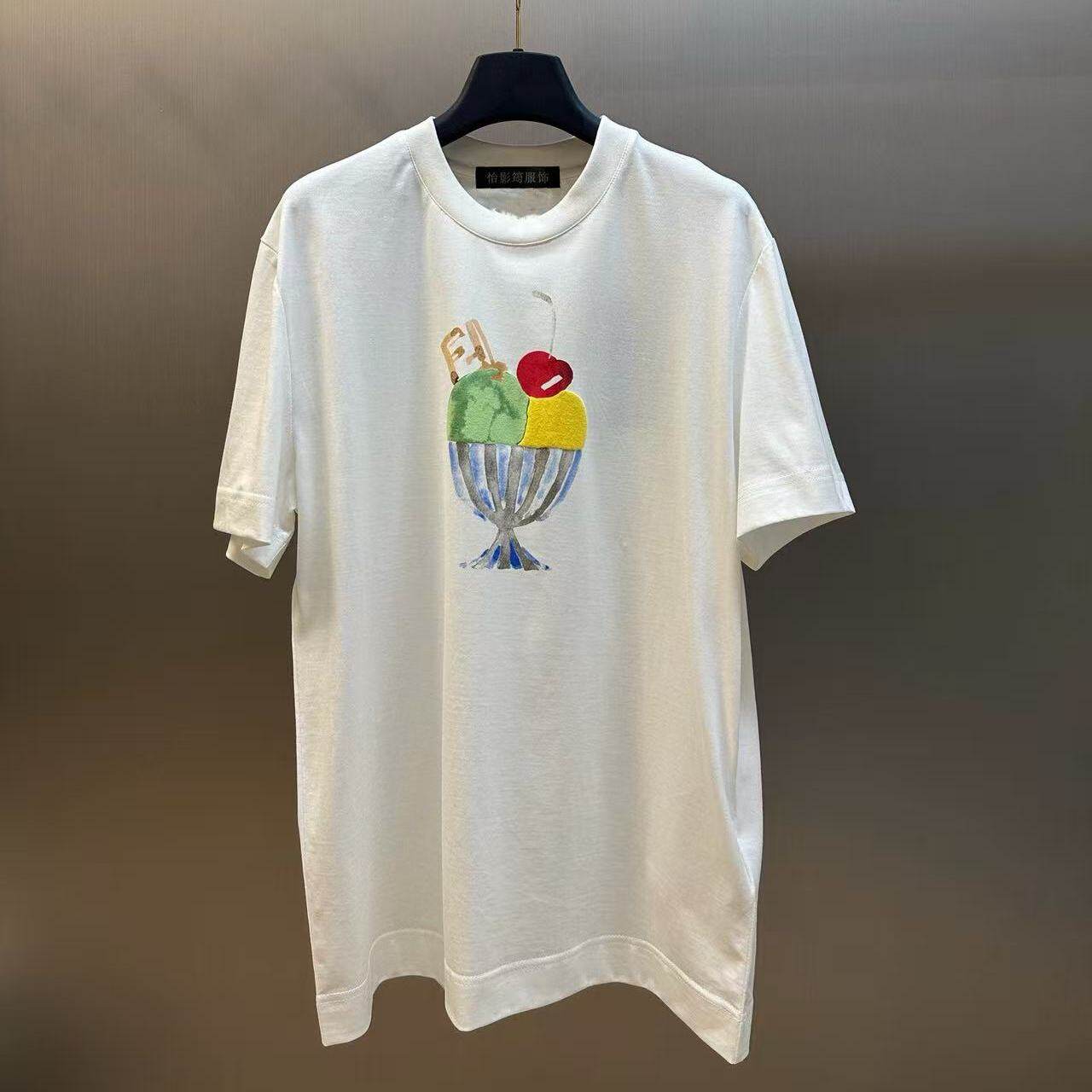 非市场货～广州高端欧货2026春夏新款雪糕印花棉质短袖T恤男女款