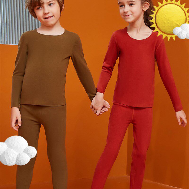 双面无痕德绒自发热儿童保暖内衣女童线衣线裤冬男童秋衣秋裤套装