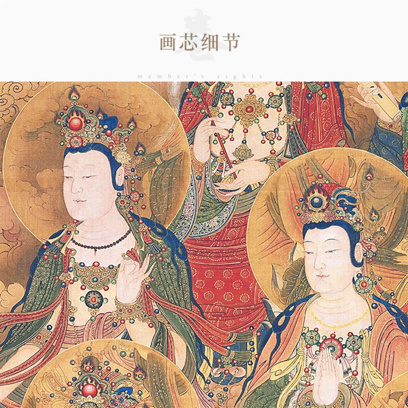 明清古画版 十地菩萨佛画像 复古绢布卷轴挂画丝绸装饰画来图定制
