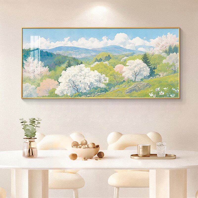 背靠金山客厅装饰画横幅山水风景油画沙发背景墙挂画2024新款壁画