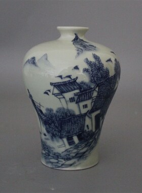 景德镇仿古陶瓷同治青花江南水乡梅瓶家居装饰展柜收藏摆件新中式