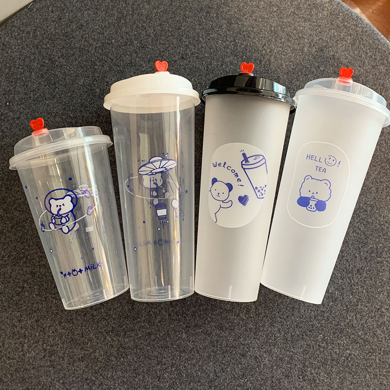 一次性杯子塑料杯加厚注塑奶茶饮品料网红杯装带盖定制LOGO90口径