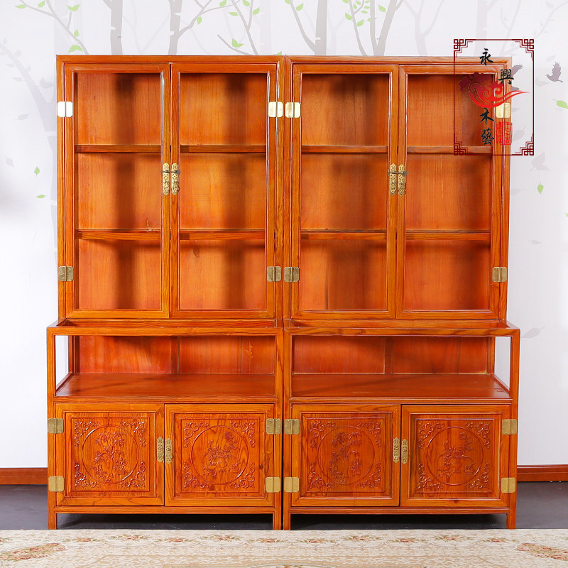 新中式实木珠宝玉器展示柜仿古首饰陈列柜货柜精品展柜玻璃转角柜