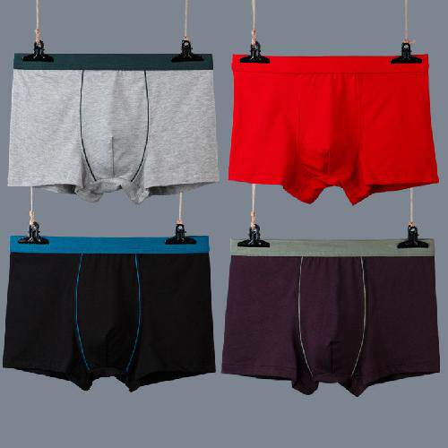 4条装男士内裤纯棉质平角内裤男四角全棉加肥加大码内裤中高腰冬