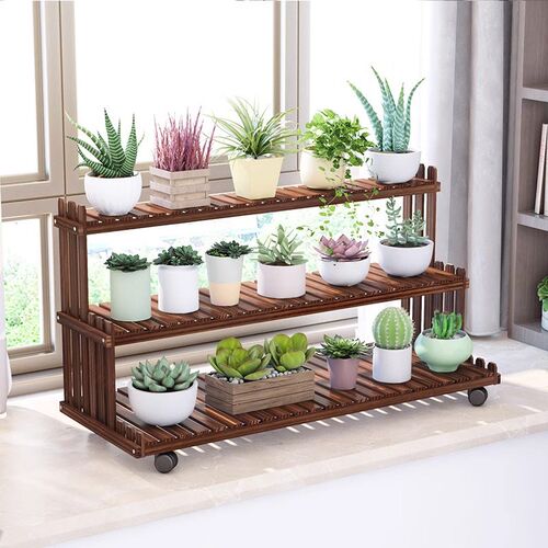 实木飘窗台多肉花架子多层室内客厅桌面阳台移动小花盆架子置物架