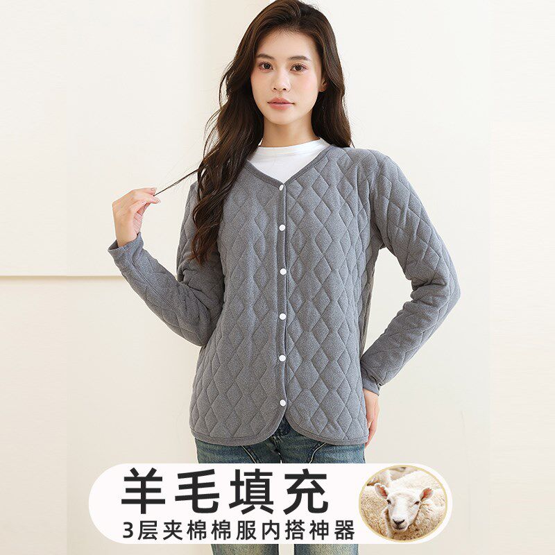 冬季居家外套女棉衣加绒三层夹棉内搭校服神器内胆上衣开衫棉服