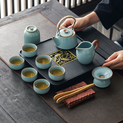 天青汝窑茶具茶壶套装年会定制logo周年纪念品送客户中秋节礼品