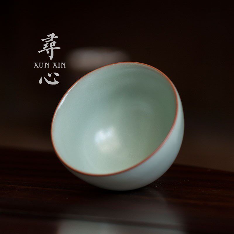 寻心天青汝窑品茗杯主人杯陶瓷单杯复古功夫茶杯开片手工汝瓷茶盏