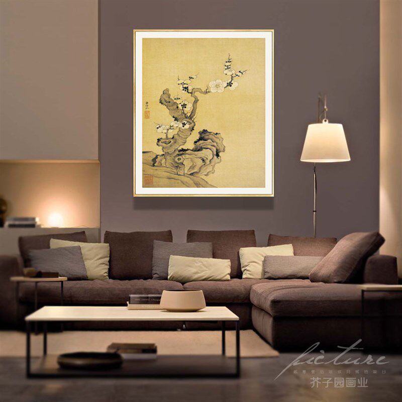 明清古典画陈洪绶花鸟新中式酒店宾馆背景墙有框装饰画客厅油画布