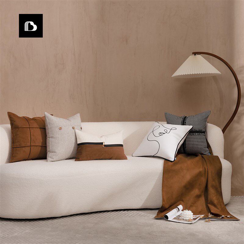 柏洛斯新中式咖色酒店别墅样板间民宿沙发组合搭配套装抱枕背靠枕